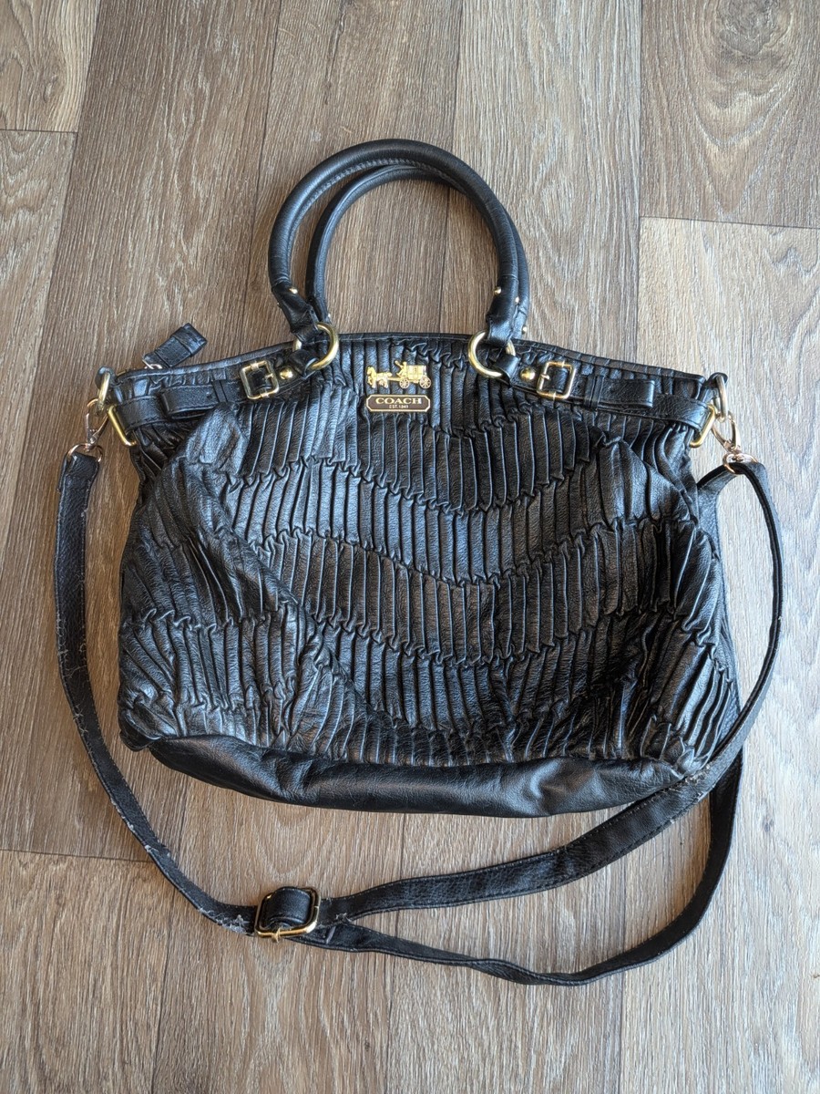 Coach Black Leather Madison Lindsey North South Satchel Purple