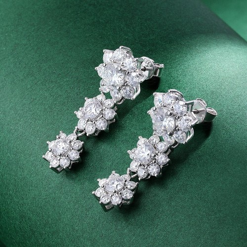 Full VVS1 Moissanite Drop Earrings Women Gift S925 Silver 18k White Gold Plated - Picture 3 of 13