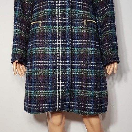 Worthington Women's Green/Blue Plaid Full Zip Wool Blend Coat Length Size L - Picture 5 of 15