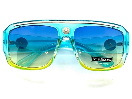 Mens Classic Elegant Retro Hip Hop Rapper SUN GLASSES Blue Frame Light Tint Lens - Picture 5 of 6