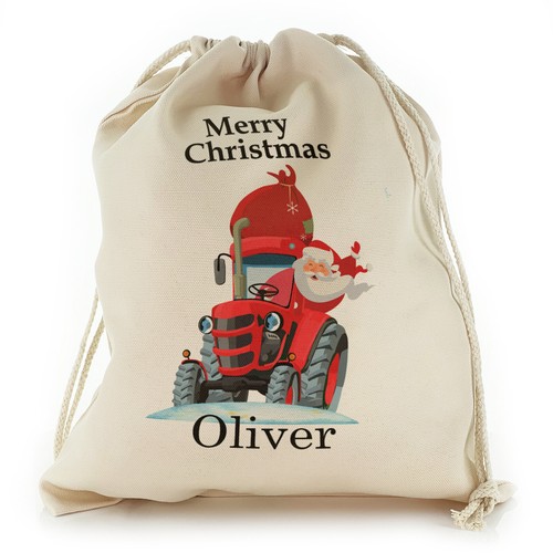 Personalisierter Weihnachtssack grün Traktor Weihnachtsmann, individueller Heiligabendsack - Bild 3 von 8