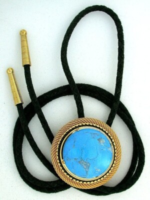 30mm Natural Howlite Turquoise Cab Antique Gold Mesh Bolo Tie Cord EPBT400/42225