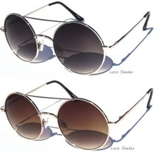 Large Round Circle Front Sunglasses With Crossbar Metal Frame Oversize Sunnies