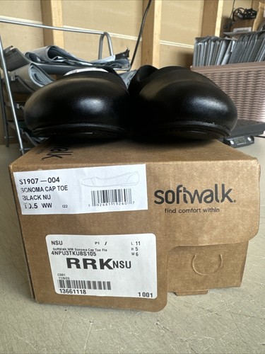 SoftWalk Womens 10.5WW BLACK Sonoma Leather Cap Toe Ballet Flats Shoes S1907-004 - Picture 2 of 10