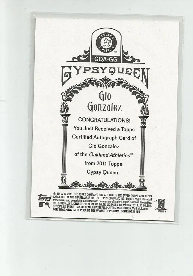 2011 Topps Gypsy Queen Autographs #GG Gio Gonzalez E70B - Image 2 of 2