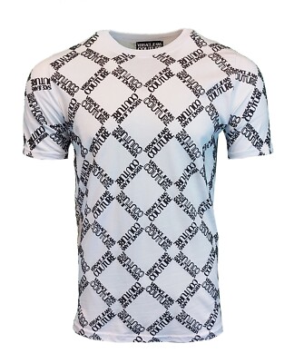 VERSACE JEANS COUTURE ALL OVER DIAMOND LOGO PRINT T-SHIRT WHITE & BLACK RARE