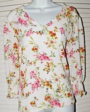 Counterparts Size XL Multicolor Floral V Neck Strech Poly Womens Pullover Blouse