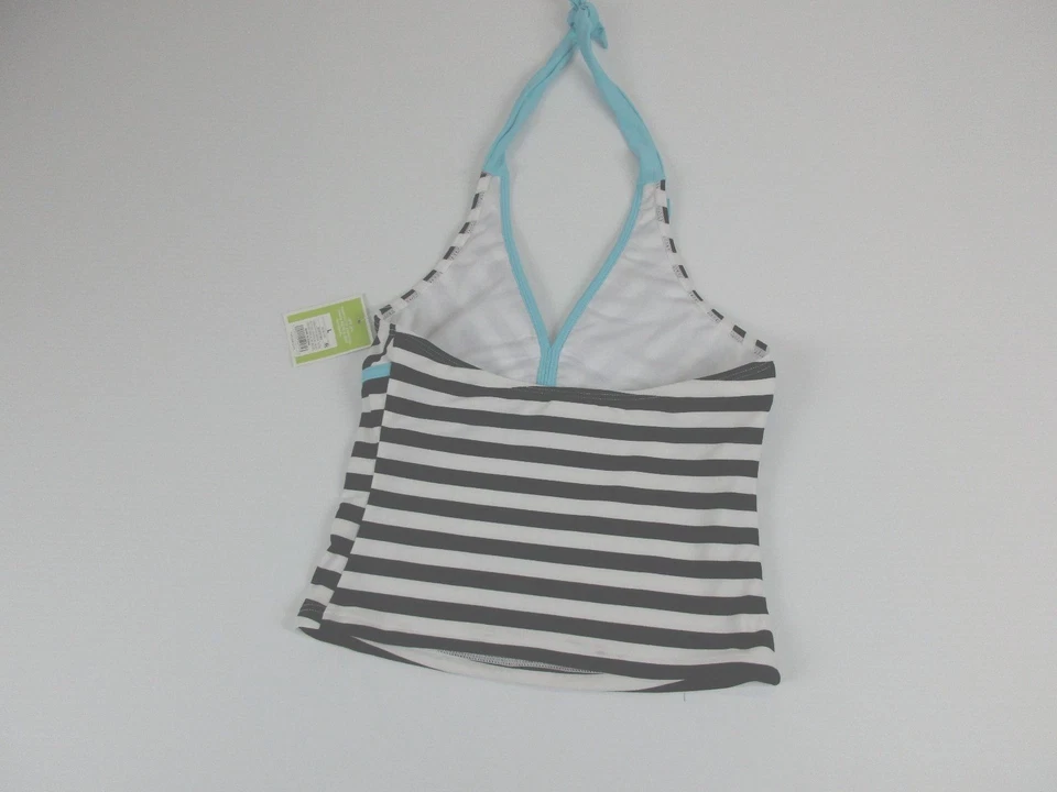 NWT *CIRCO* SIZE L GIRL'S SWIM STRIPED BLUE/BLACK BIKINI TOP - Image 2 of 3