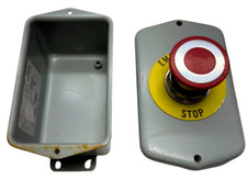 Eaton 10250TD2 Red Emergency Stop Push Button w/Hoffman ED1PB1 Enclosure Box