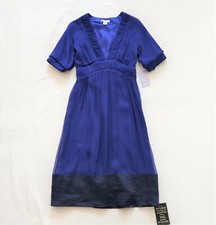 Vera Wang BNWT 100% silk dress Knee length V neck Short sleeves Blue US 4 UK 6
