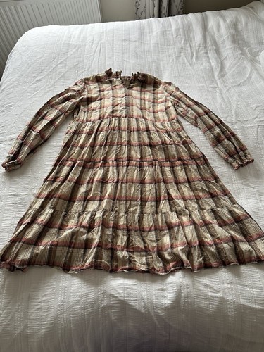 Schönes gestuftes Kleid Sofie Schnoor beige rosa grau gold kariert Größe XL 14-16