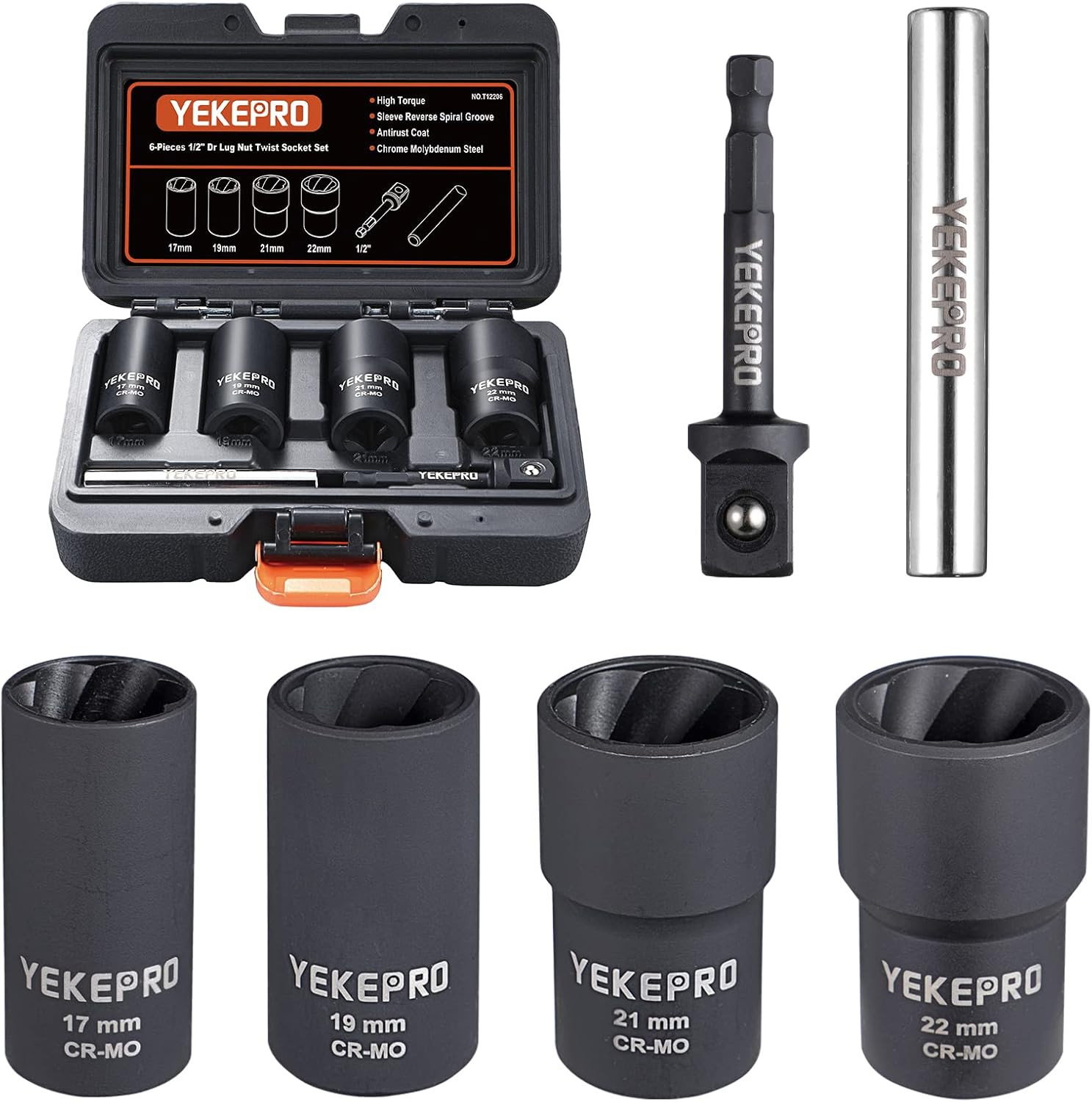 6 PCS Lug Nut Removal Tool, 1/2-Inch Drive Impact Twist Socket Set & Bolt Extrac