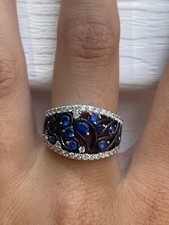 Gorgeous Blue Lab Created Sapphire 925 Silver Black Swirl Style Ring Size 7.5