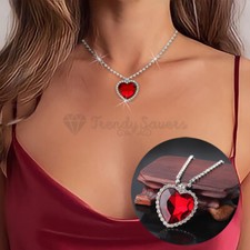 Romantic Heart Shaped Big Red Gemstone Pendant Necklace Women's Gift Jewellery