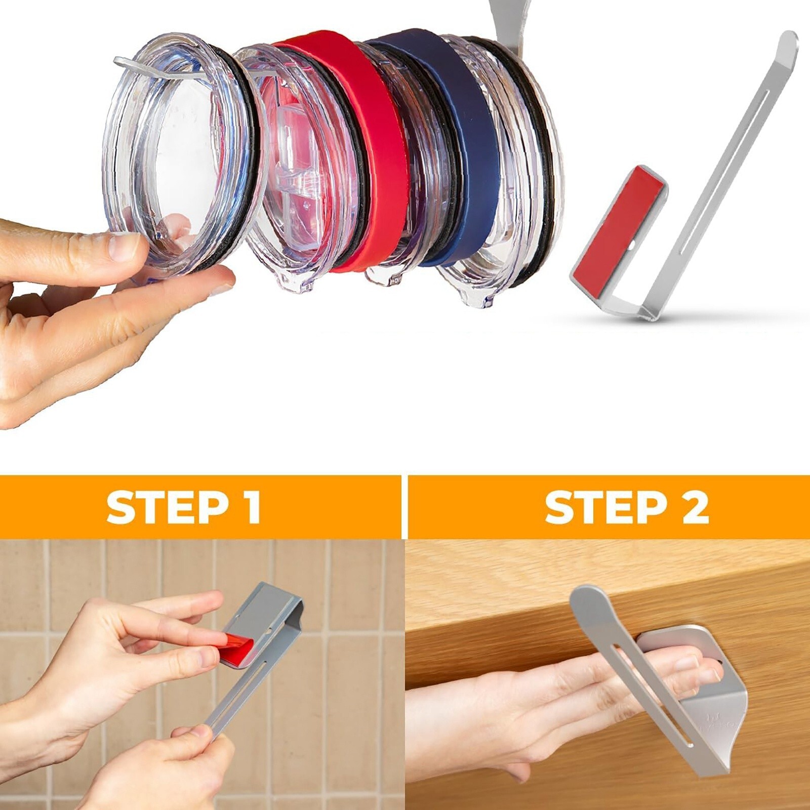 Tumbler Lid Organizer Horizontal Self Under Cabinet Installation Space Saving