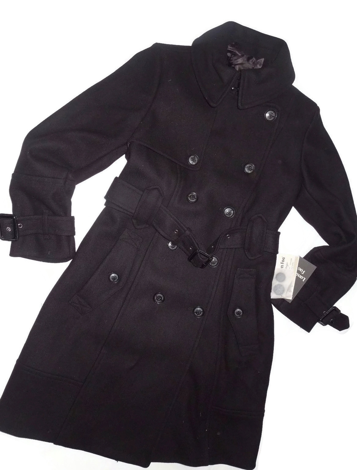 London Fog Heritage Black Wool Double Breasted Coat Size 8 Retail $275
