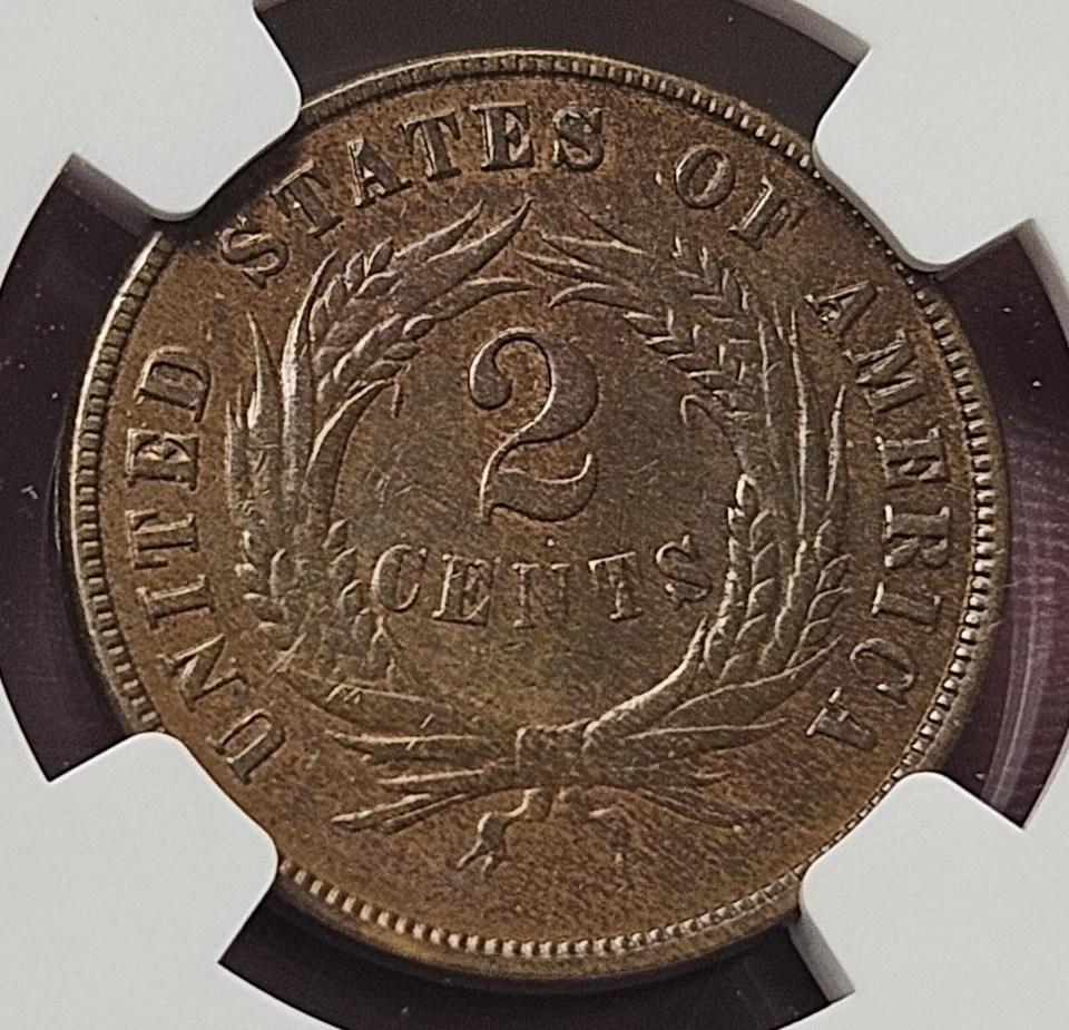 1872 2 Cent Piece Rare Key Date NGC AU55 GREAT  Chocolate COLOR  Mintage 65000 - Image 3 of 3