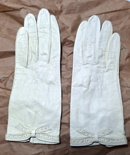 Vintage Aris of Paris Cream Colored Kid Gloves Bow Detail Size 6.5
