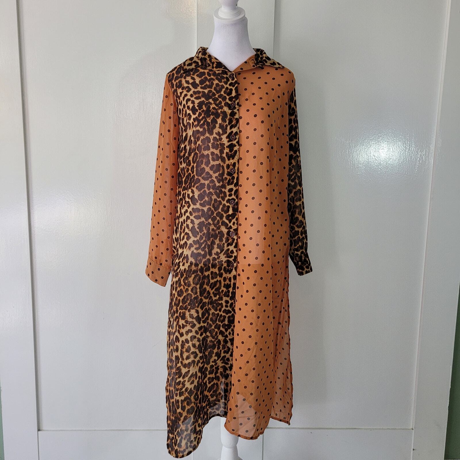 Curations Size S Button Front Open Sheer Coverup Long Sleeve Dress Mixed Print
