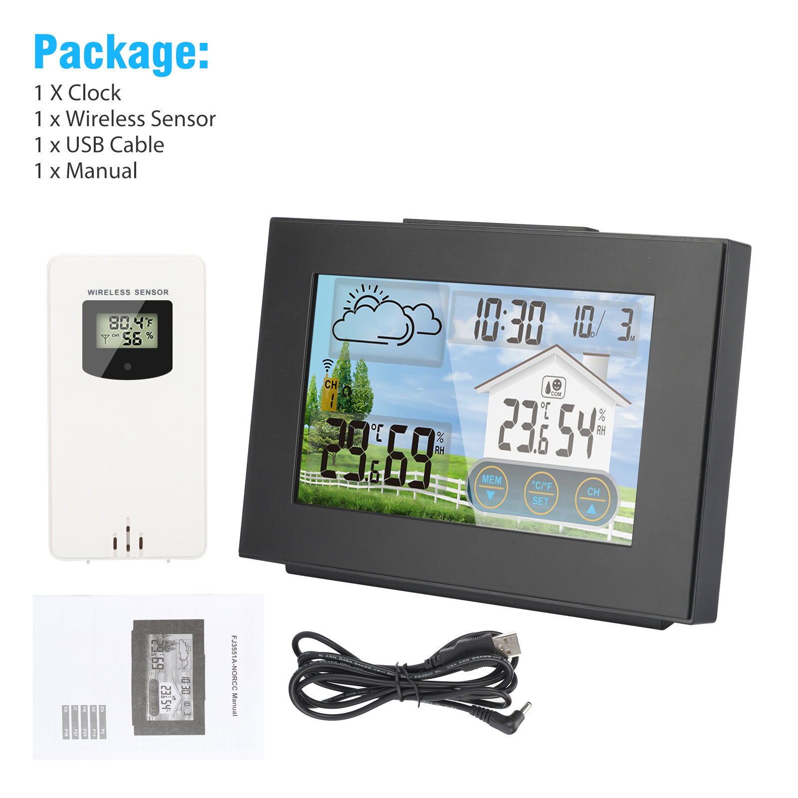 Digital Wireless Weather Station Clock Remote Sensor Indoor Outdoor