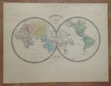 MAPA DEL MUNDO por BRUE 1860 SIGLO XIX MAPA GRANDE ANTIGUO GRABADO