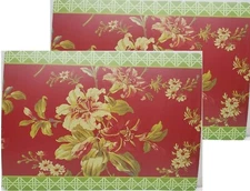 Set of 2 Same Kitchen Vinyl/Foam Back Placemats(12"x18")FLOWERS ON BURGUNDY#2,DM