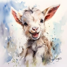 Watercolor Goat Painting Art Print 8x11 inch