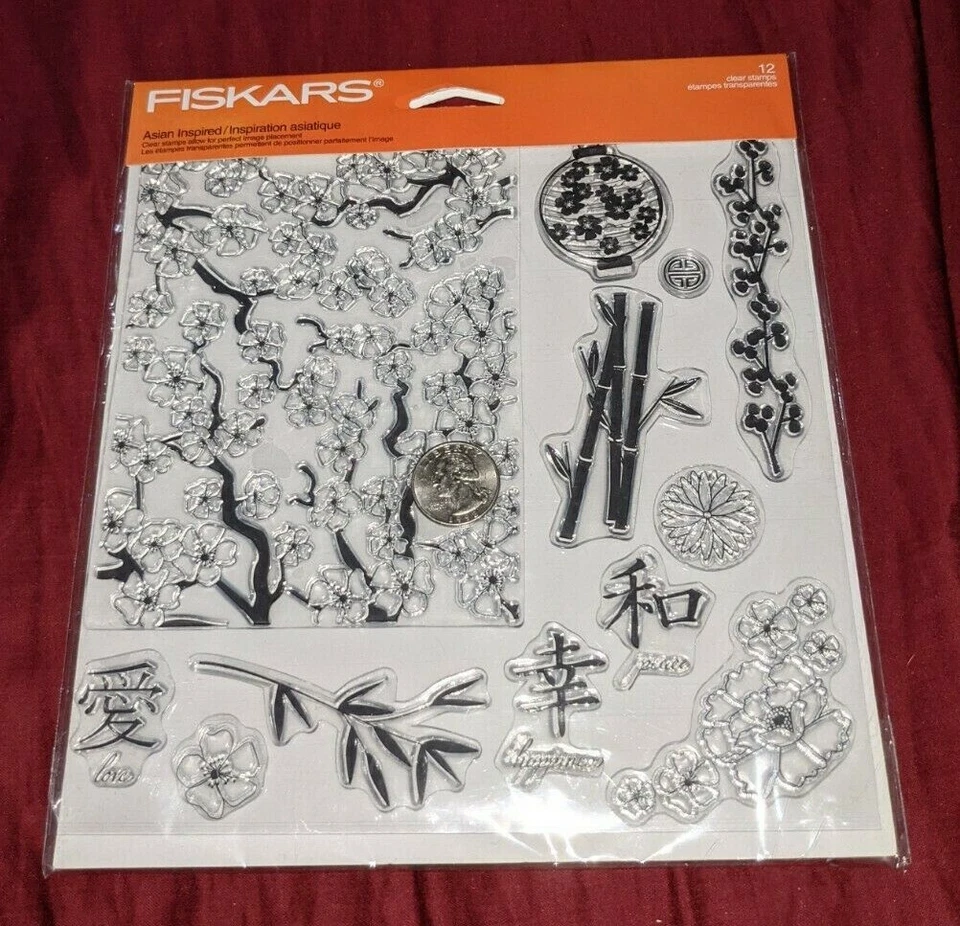 FISKARS Juego de 12 estampillas de inspiración asiática SELLOS TRANSPARENTES Fondo y regular Foto 4 de 4