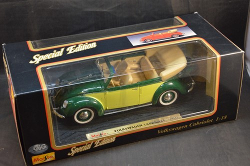 MAISTO 1/18 VOLKSWAGEN CABRIOLET (1951) VERDE AMARILLO DIE CAST CON CAJA - Imagen 9 de 9