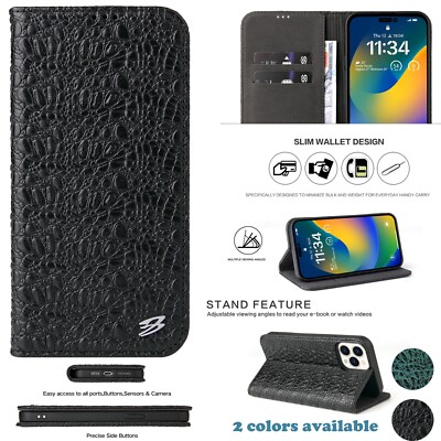For iPhone 16e 15 14 Plus 13 12 11 Pro Max Luxury Leather Magnetic Wallet Case