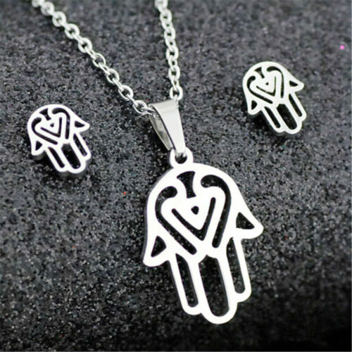 Edelstahl Damen Silber Schmuck Set Anhänger Ohrringe Halskette Charm Geschenk - Bild 28 von 39