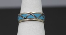 Sterling Silver Turquoise Inlay Ring Eternity Style Ring Size 6.75