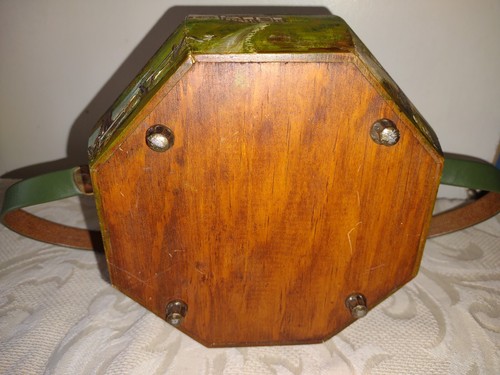 Vintage Wooden Hand Painted Cottage Mountains Octagonal Box Tote Purse Juka 80 - Picture 12 of 12