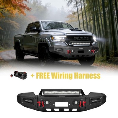Front Bumper w/ Winch Plate LED Lights D-Rings For Dodge Ram 2500 3500 2019-2024