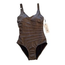 Calvin Klein Bronze Pleated Ruched-Panel One Piece Swimsuit Size 4 NWT 79