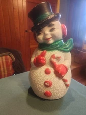 Vintage 1960's General Foam Plastics Table Top 13.5" Snowman Blow Mold no light