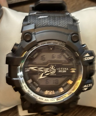 Activa Analog & Digital 30m Black Rubber Strap Round Sports Men's Wristwatch