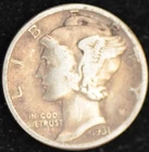 1931 VERY GOOD-FINE Mercury Dime, 90% Silver, NICE TONING