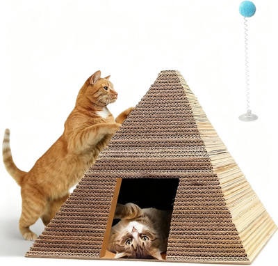 Cozy Interactive Cat House Pyramid Scratcher & Playhouse for Happy Pets
