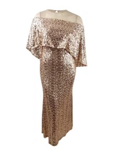 Betsy & Adam Women's Sequin & Mesh Overlay Gown (8, Champagne) 749709722959