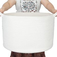 Extra Large Cotton Rope Basket Blankets Basket Living Room 22"x14" Toy Basket...