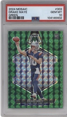 2024 Panini Mosaic - Rookies Drake Maye #303 Green Mosaic Prizm (RC) PSA 10
