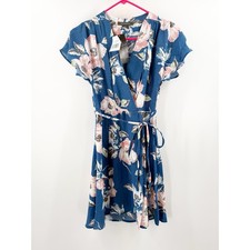 French Connection Dress Women’s SZ 0 NWT Cari Faux Wrap Blue Floral Mini Flutter