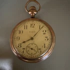 Elgin Gold Filled Open Face Pocket Watch Floral Case Arabic Beige Dial Manual