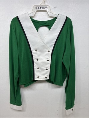New Women s Cowboy Threads Green White Button Up Design Long Sleeve XL TT-96