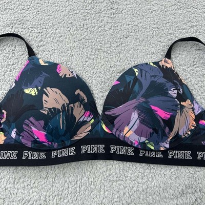 Pink Bra 34D Push Up Bra Wear Everywhere wireless Spellout Floral Victoria