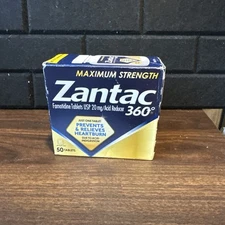 Zantac 360 Prevents & Relieves Heartburn 20mg Tablets /Acid Reducer 50ct Ex 7/26