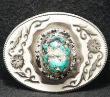 WK25117 GREAT VINTAGE 1970s ABSTRACT FLORAL  STONE ARTWORK FASHION BELT BUCKLE