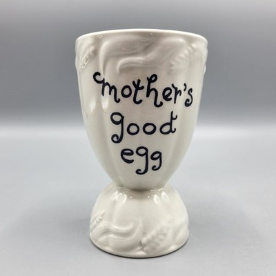 Vintage Mothers Good Egg Ceramic Egg Cup White Wheat Design Made In England