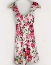 Abercrombie & Fitch Puff Strap Babydoll Floral Mini Dress Linen Cotton Blend XS